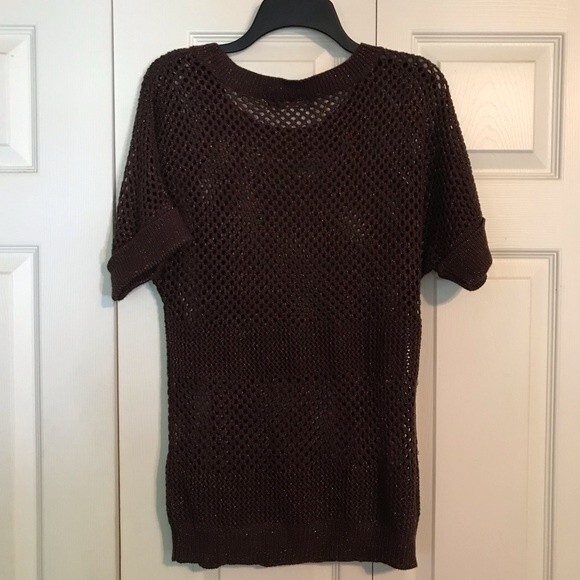 THE LIMITED Women’s Medium Brown Crochet Sweater Metallic Thread Tunic Length - Picture 4 of 7